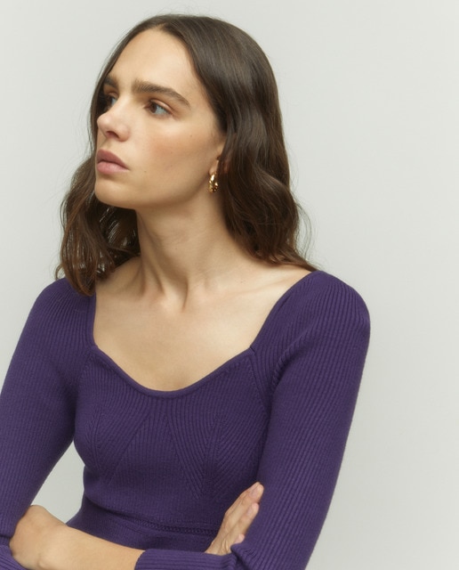 Top de punto con escote cuadrado mujer
