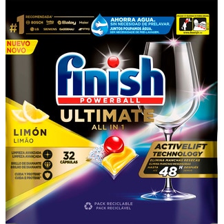 Finish Detergente para Máquina de Lavar Loiça Pastilhas Ultimate Limão embalagem 32 unidades