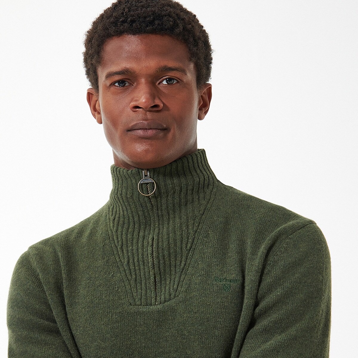 Camisola de Malha Lisa de Homem com Gola em Bico Verde-4