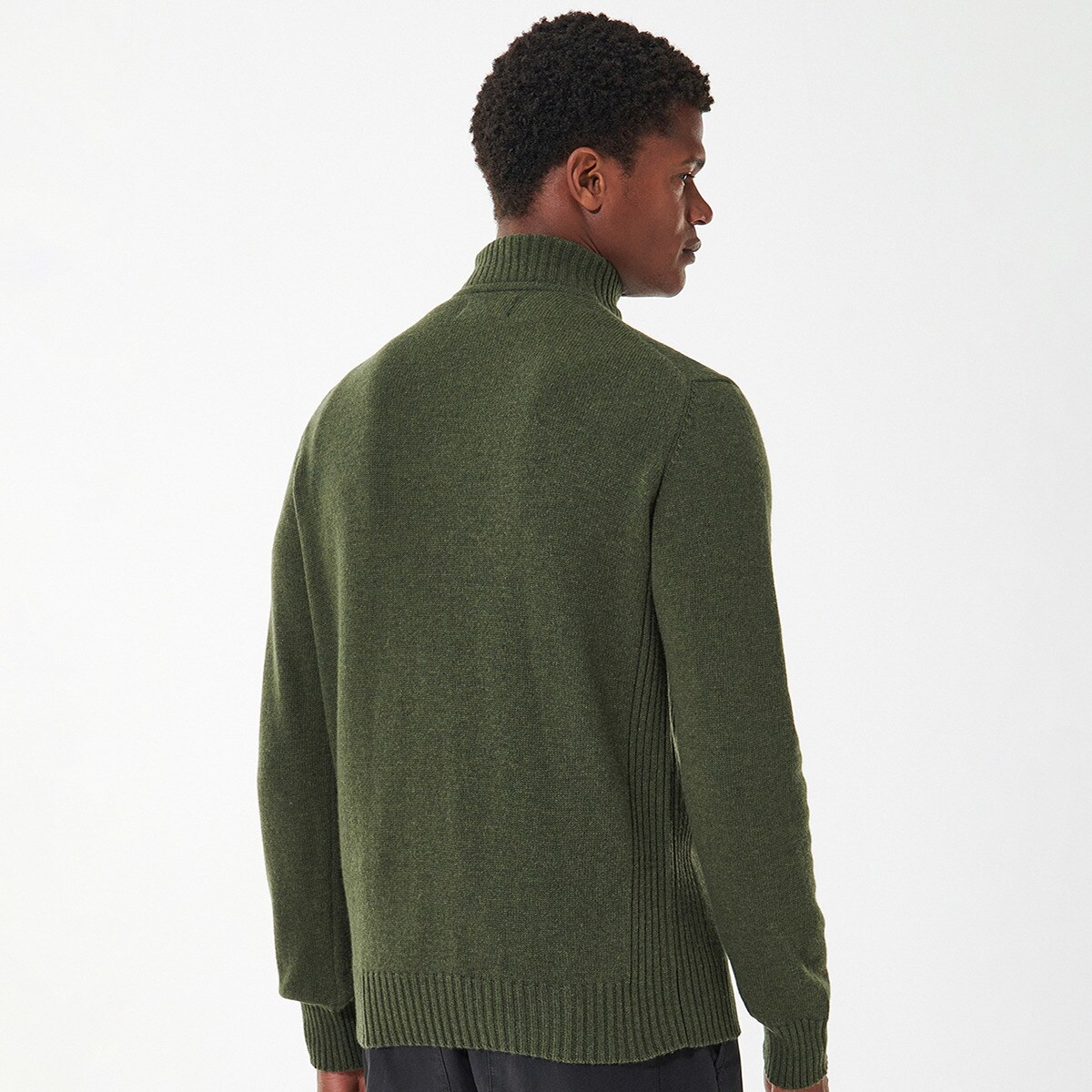 Camisola de Malha Lisa de Homem com Gola em Bico Verde-2