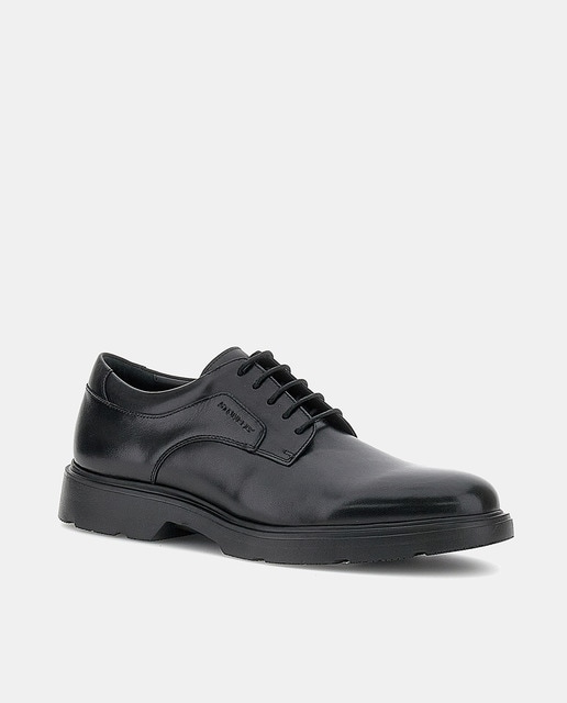 Zapatos de cordones de hombre en piel con pala lisa y suela de goma