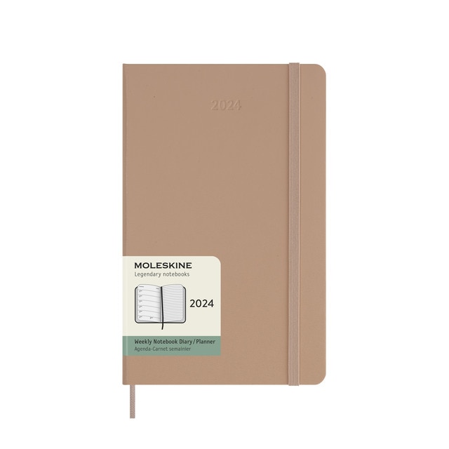 Agenda large 2024 semana vista tapa dura Moleskine marrón arena inglés