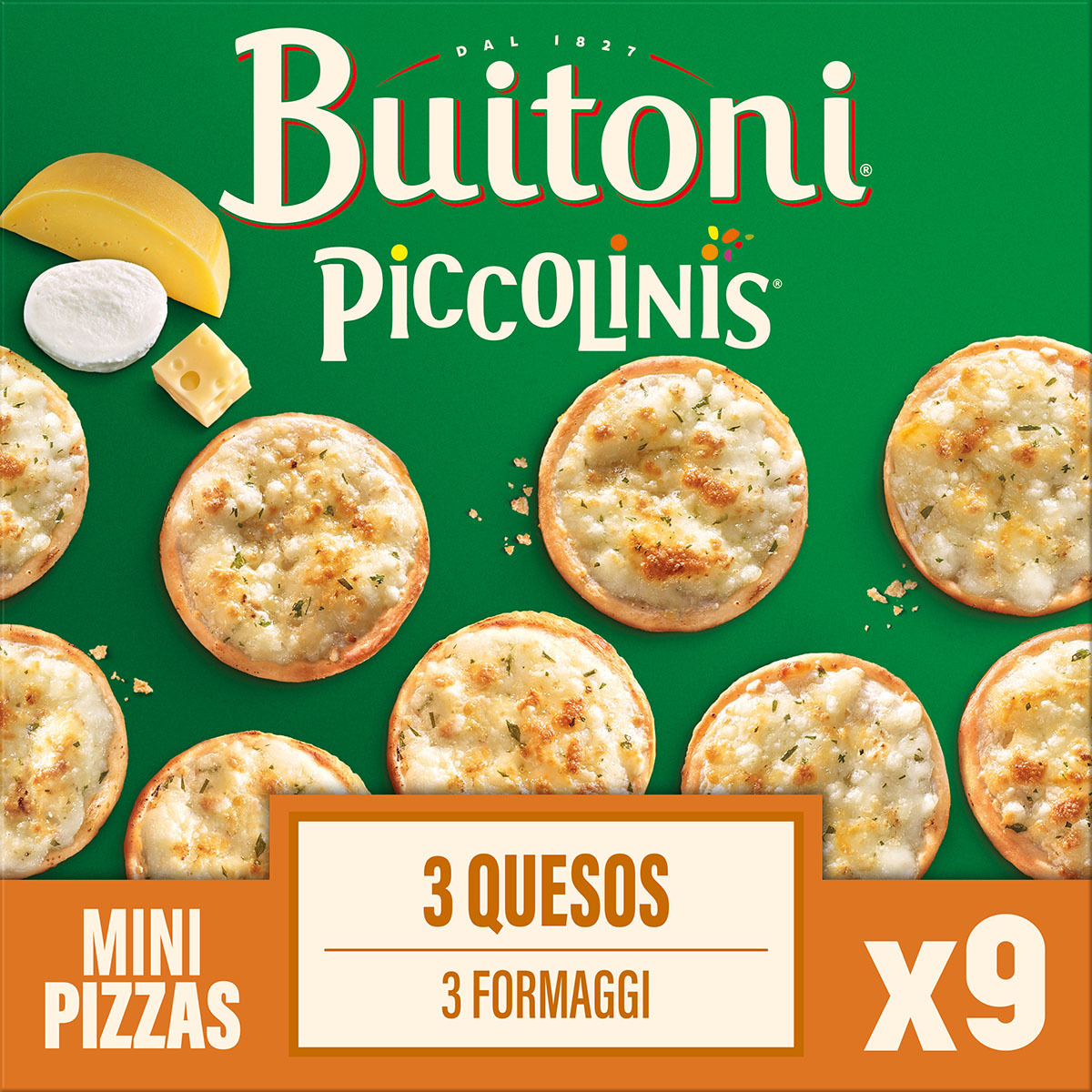 mini pizzas 3 quesos 9 unidades