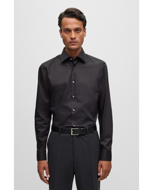 Boss - Camisa de hombre slim fit de popelín de algodón de planchado fácil.