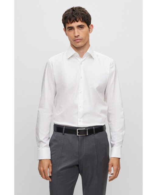 Boss - Camisa de hombre regular fit en popelín de algodón de planchado fácil.