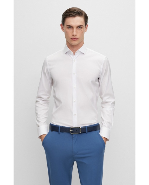 Boss - Camisa de hombre slim fit de popelín de mezcla de algodón de planchado fácil.