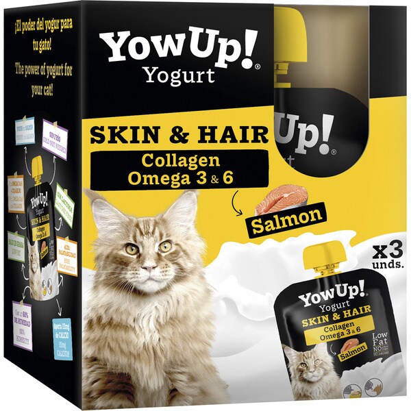 snack para gatos yogur sin lactosa Skin&Hair con salmón 3 envases 85 g