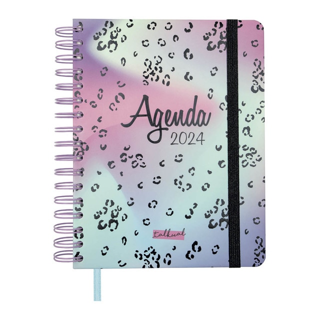 Agenda espiral doble año 2024 Talkual 1/4 - 155x217 semana vista horizontal Shine Finocam multicolor.