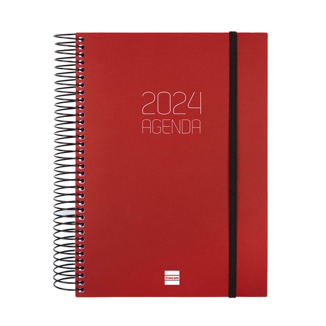 Agenda año 2024 Espiral Opaque E10 - 155x212 1 día página Finocam burdeos.