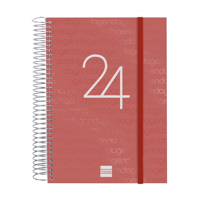 Agenda año 2024 Espiral Year E10 - 155x212 1 día página Finocam rojo.
