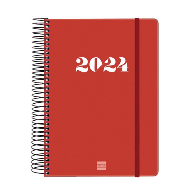 Agenda año 2024 Espiral My E10 - 155x212 1 día página Finocam rojo.