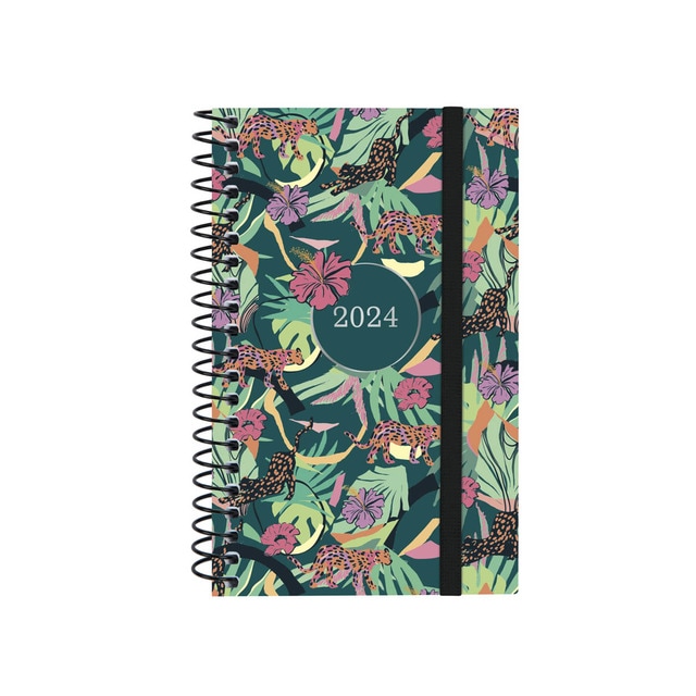 Agenda año 2024 Espiral Design Collection E3 - 79x127 semana vista horizontal Selva Finocam multicolor multilingüe.