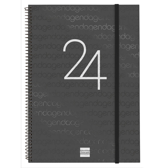 Agenda año 2024 Espiral Year E40 - 210x297 semana vista vertical Finocam negro catalán.