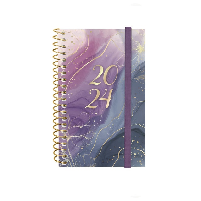 Agenda año 2024 Espiral Design Collection E3 - 79x127 semana vista horizontal Goldy Finocam multicolor catalán multilingüe.