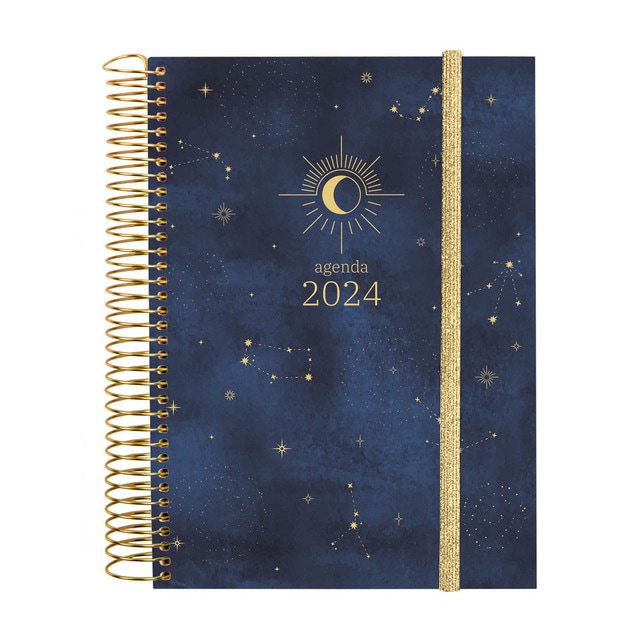 Agenda año 2024 Espiral Design Collection E10 - 155x212 1 día página Moon Finocam multicolor catalán multilingüe.