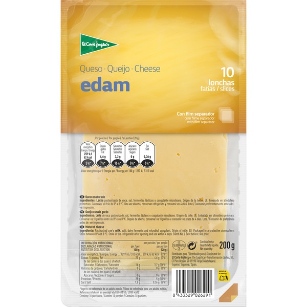 queso edam en lonchas envase 200 g