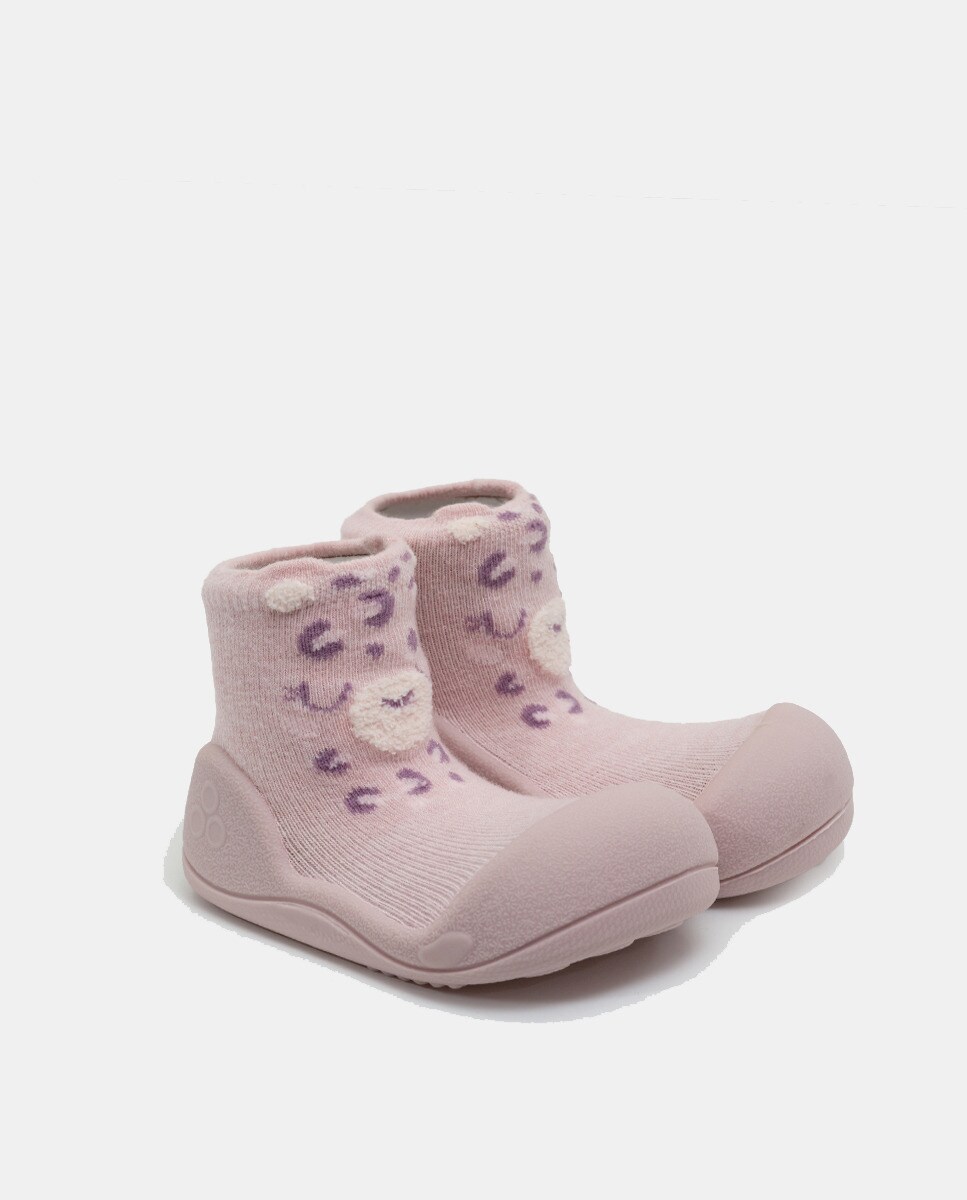 Pantufas de Bebé com Desenho de Pantera Bebé e em Algodão Attipas Rosa-2