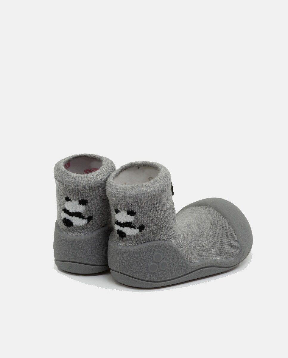 Pantufas de Bebé com Desenho de Panda e em Algodão Attipas Cinzento-3