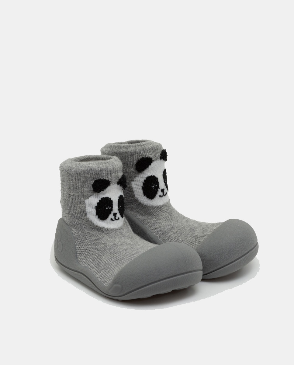 Pantufas de Bebé com Desenho de Panda e em Algodão Attipas Cinzento-2