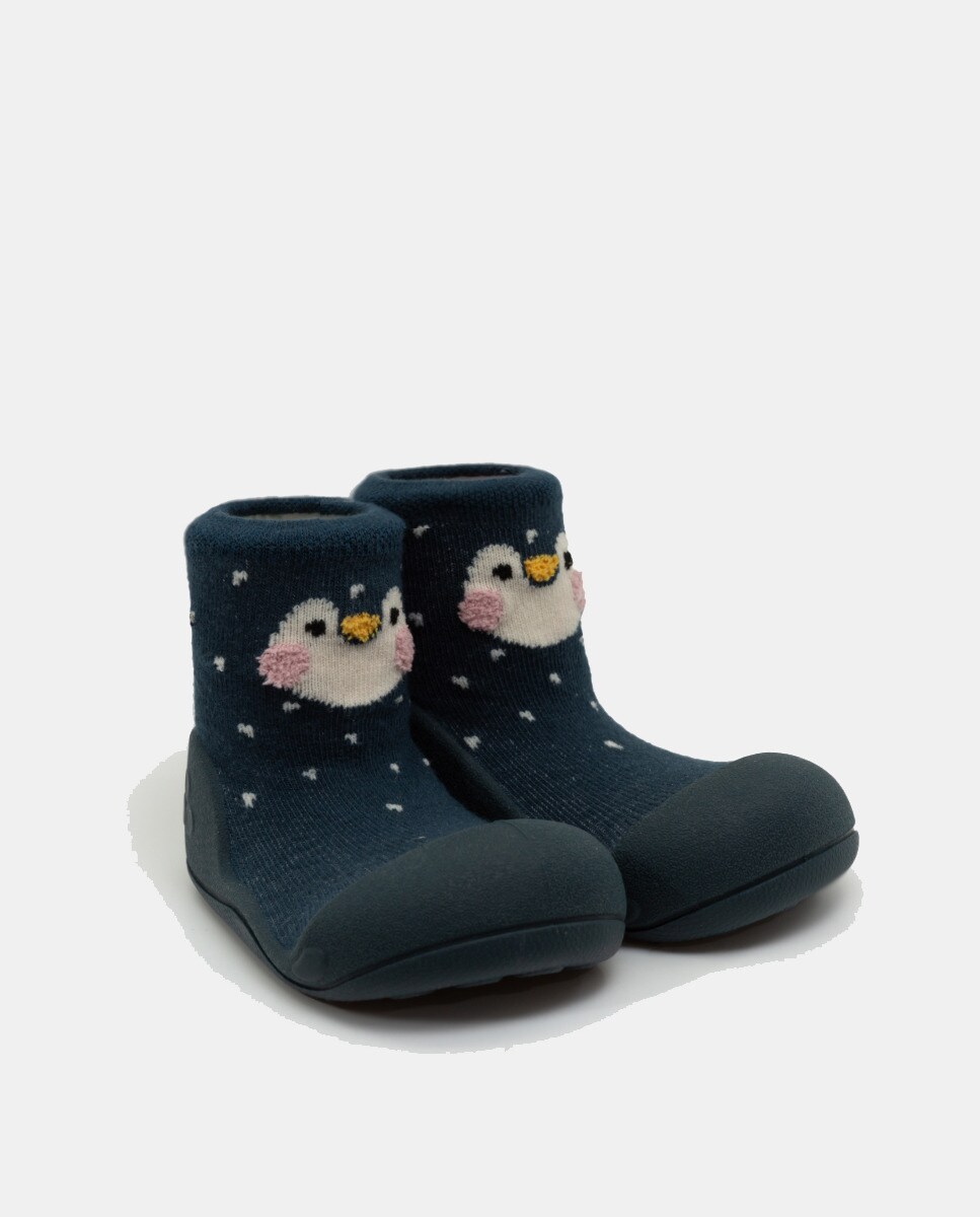Pantufas de Bebé com Desenho de Pinguim e em Algodão Attipas Azul-marinho-2