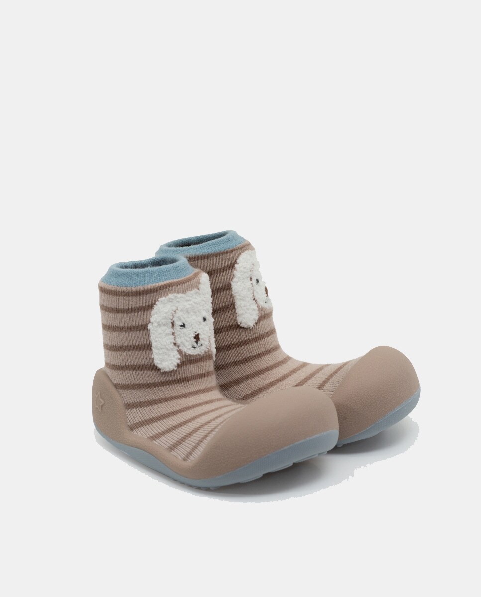 Pantufas de Bebé com Desenho de Coelho em Vigoré e em Algodão Attipas Cinzento-2