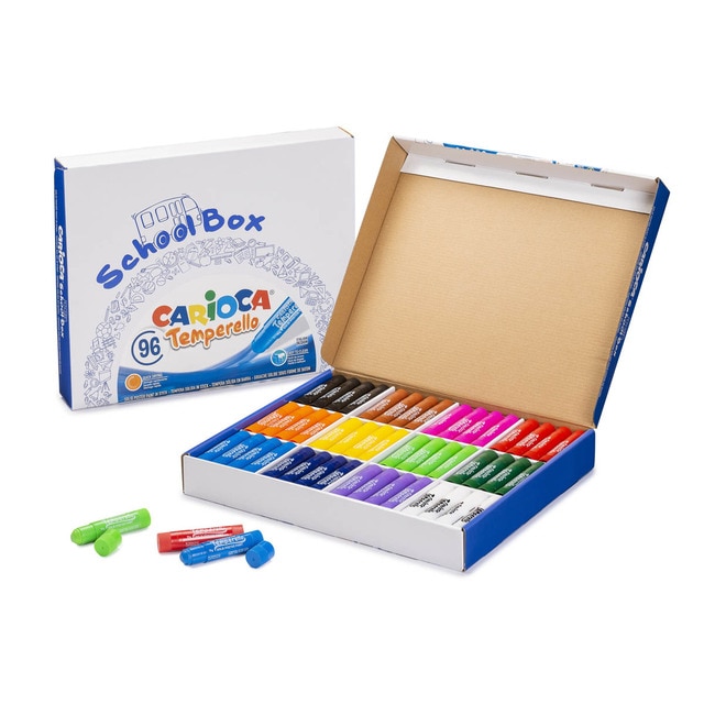 Caja para escuelas de 96 barras de témpera sólida Carioca.