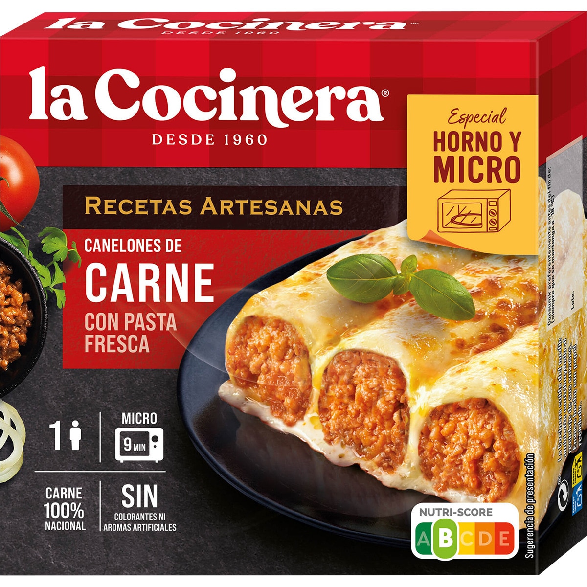 canelones de carne con pasta fresca para horno o micro 1 ración