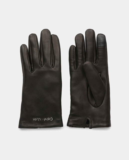 Guantes de piel en negro con logo grabado