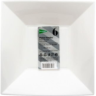 El Corte Inglés Prato de Sopa Reutilizável Quadrado 18x18 CM embalagem 6 unidades