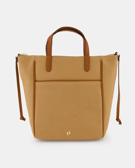 Tote grande en beige con detalles a contraste