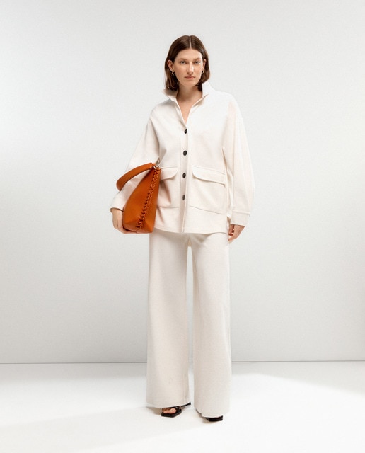 Pantalón ancho de punto milano mujer