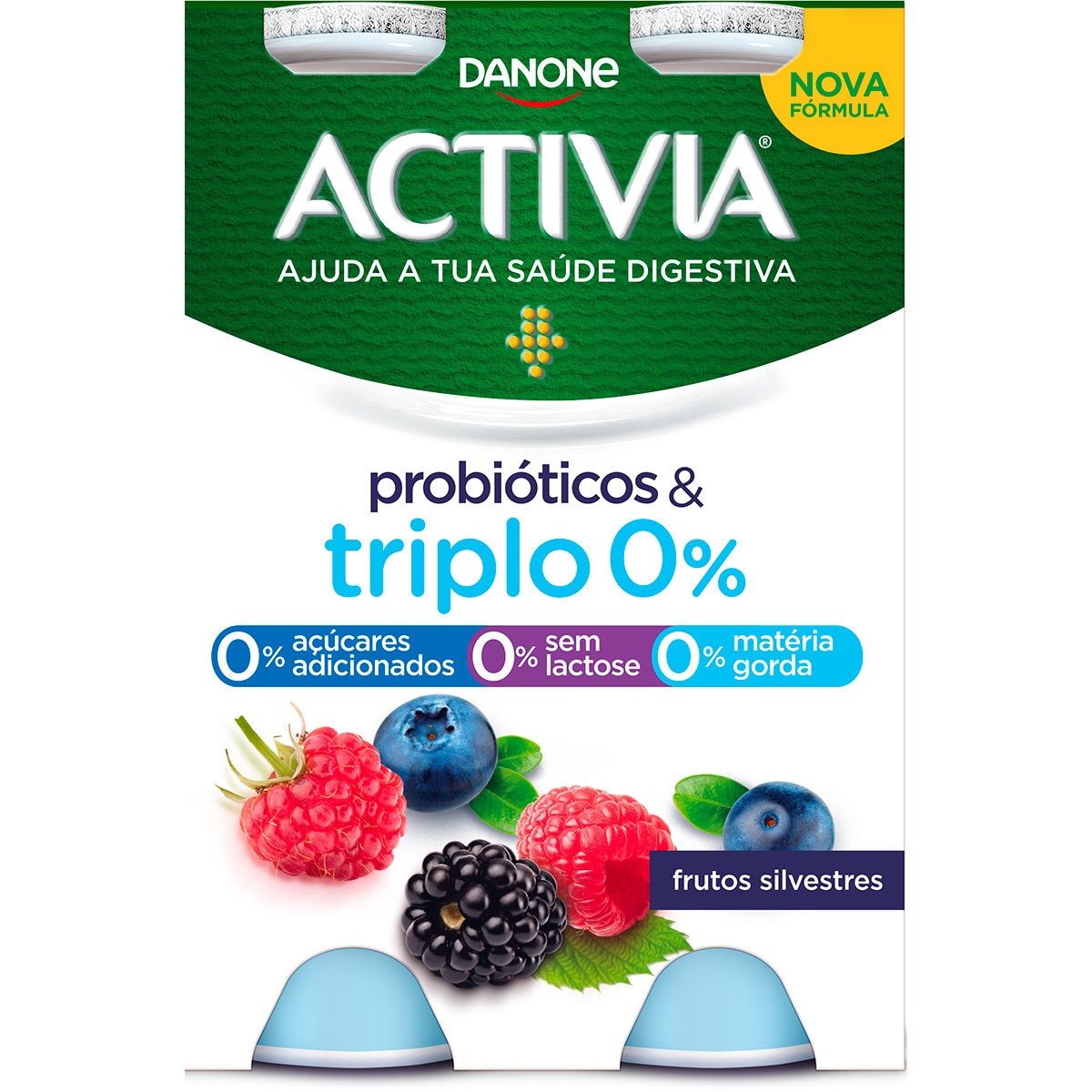 Activia Danone Iogurte Líquido Bifidus 0% Frutos Silvestres, Pack 4 unidades, 620g