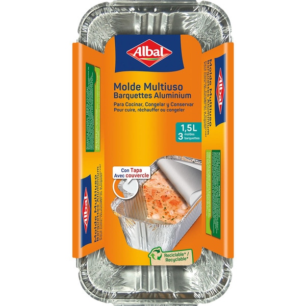molde de aluminio pastel con tapa 1,5 l 25x13 cm envase 3 unidades