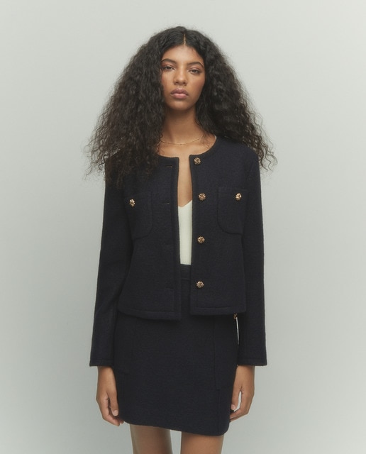 Chaqueta de mujer 100% lana cuello caja