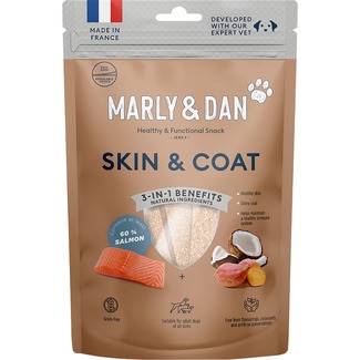 MARLY&DAN snacks para perros Skin&Coat con salmón y coco Grain Free envase 80 g