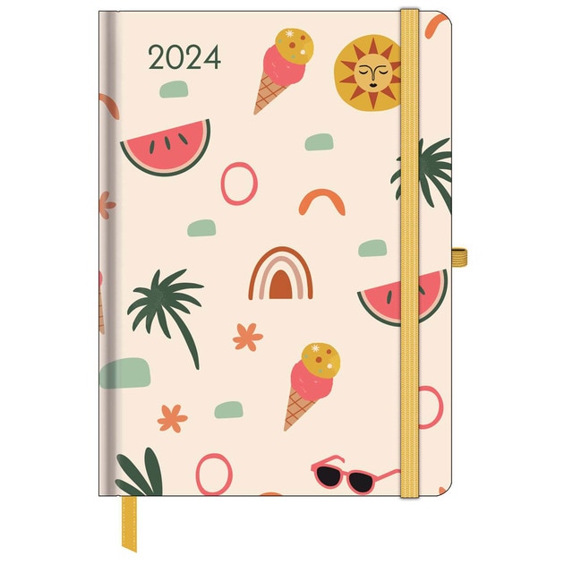 Agenda tapa dura 2024 Happy Vibes 16x22 semana vista Teneues azul multilingüe.