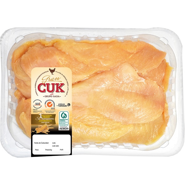 filetes de pechuga de pollo certificado criado con alimentación vegetal peso aproximado bandeja 450 g
