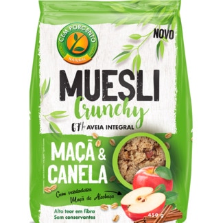 Cem Porcento Muesli Crunchy 67% de Aveia integral Maçã e Canela embalagem 00450 g