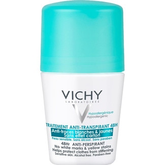 VICHY desodorante anti-transpirante 48h anti-marcas blancas y amarillas roll on 50 ml sin efecto cartón