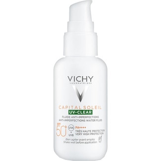 VICHY CAPITAL SOLEIL protector solar facial SPF50+ UV Clear para pieles grasas o acneicas dosificador 40 ml