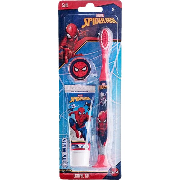Spiderman Reiseset mit Handbürste mit Saugnapf und Zahnpasta 25 ml 1 Einheit für Kinder ab 3 Jahren