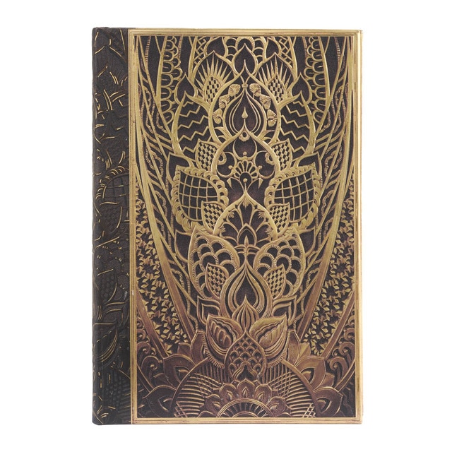 Libreta Chanin Hojas Mini (95x140x18mm) rayada de 176 páginas y cierre con banda elástica Paperblanks amarillo.