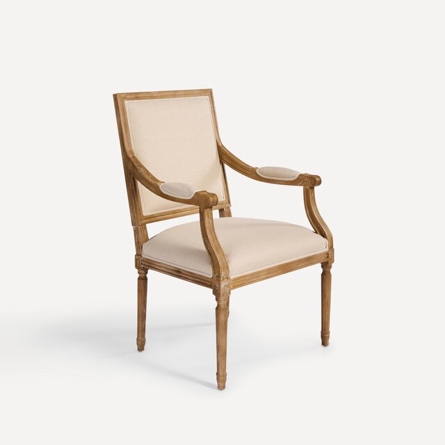 Sillón de madera de roble tapizada en lino Fulham