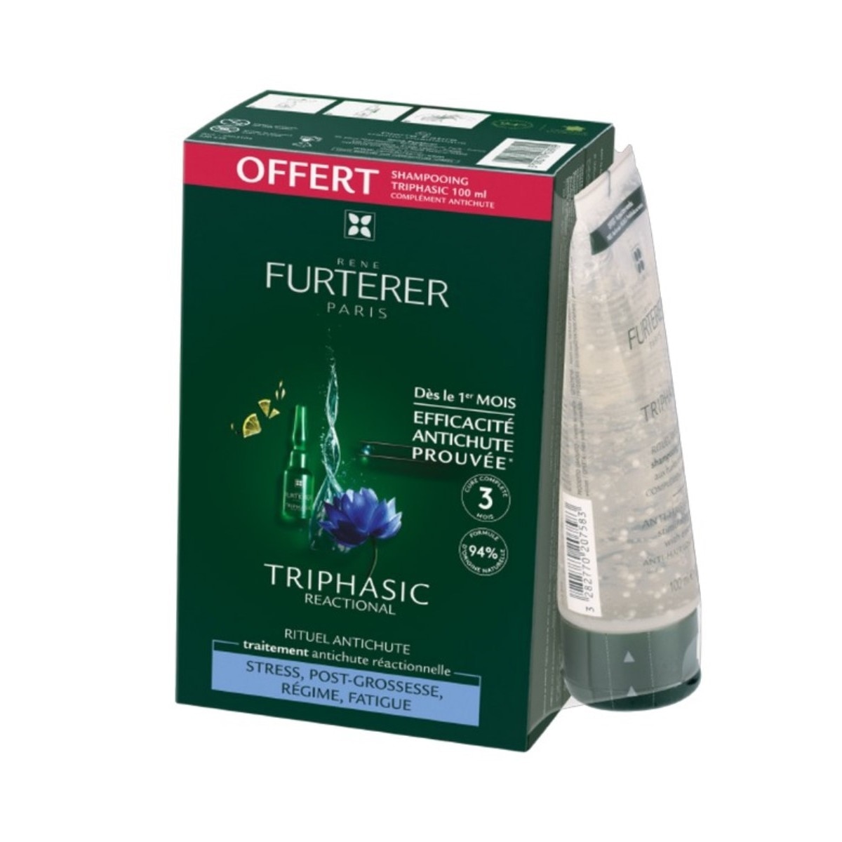 Pack de 12 ampolas capilares + Champô estimulante Triphasic 100 ml 2