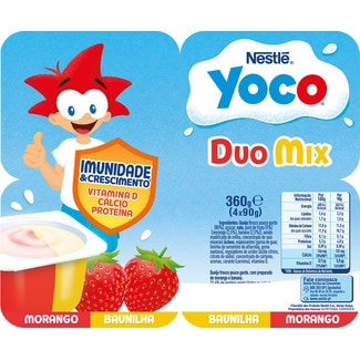 Yoco Duo Petit Suisse de Morango e Baunilha Pack 4 embalagem 90 g