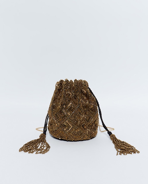 Zara mini beaded online bucket bag