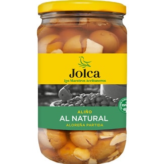 JOLCA aceitunas partidas aloreña aliño al natural frasco 400 g neto escurrido