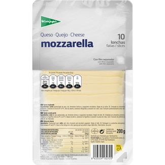 EL CORTE INGLES mozzarella cow's cheese slices made with pasteurised milk container 200 g