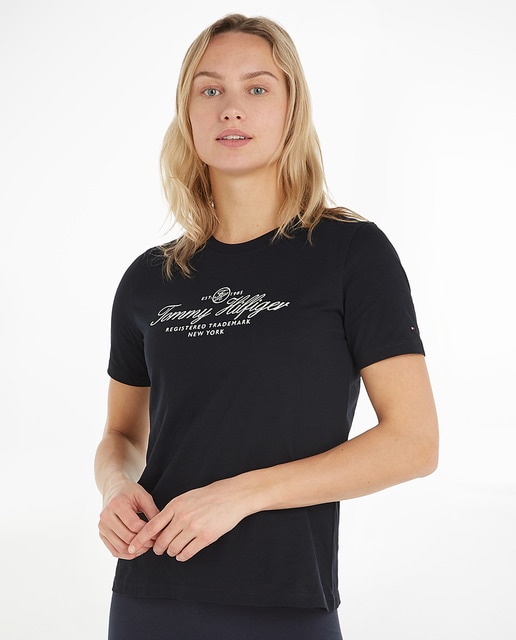 Tommy Hilfiger - Camiseta de mujer de manga corta con cuello redondo.