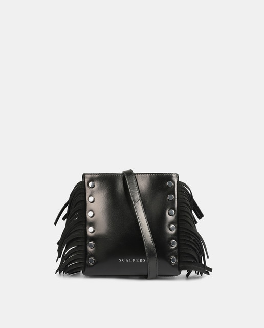 Bandolera mini Roma de piel en negro con tachas metálicas